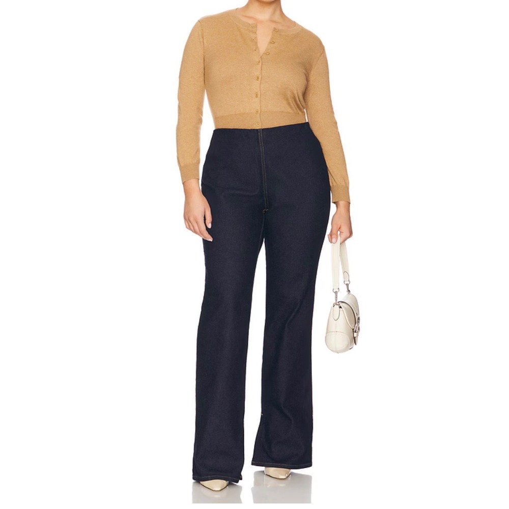 Good American Pull On Pant Indigo Denim Flare Side Slit GFD030 Plus Size 3XL NEW